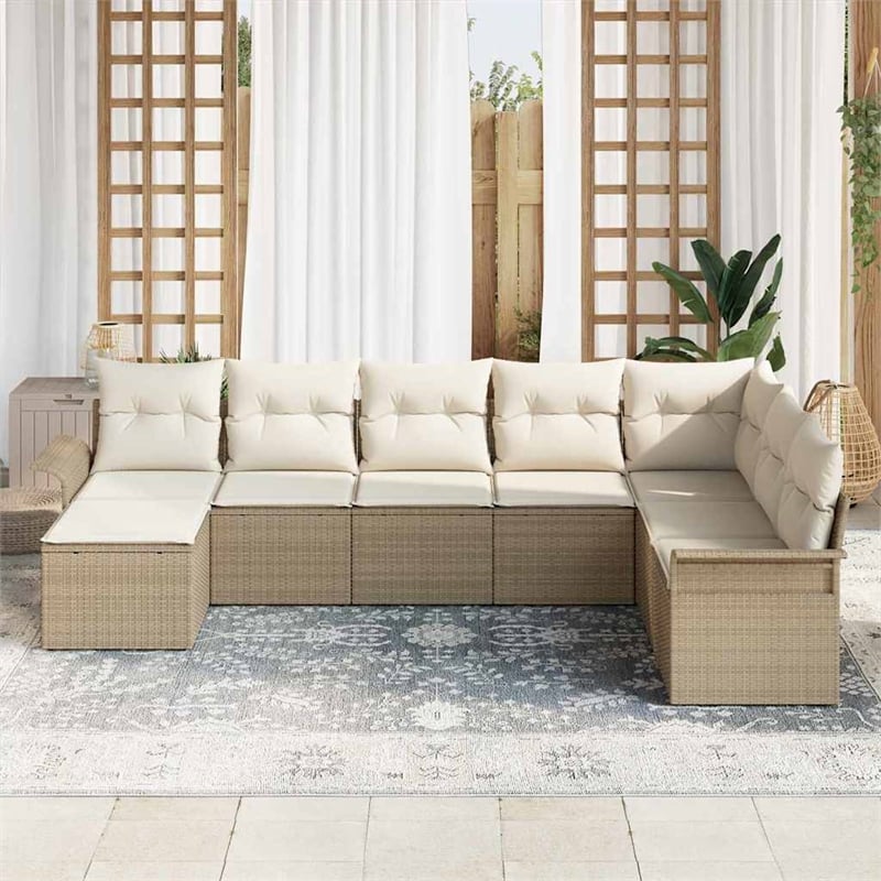 vidaXL Poly Rattan Small Sofa Set with Cushions in Beige