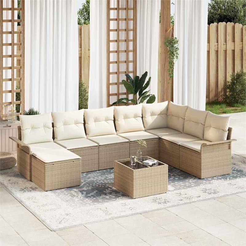 vidaXL Poly Rattan Small Sofa Set with Cushions in Beige