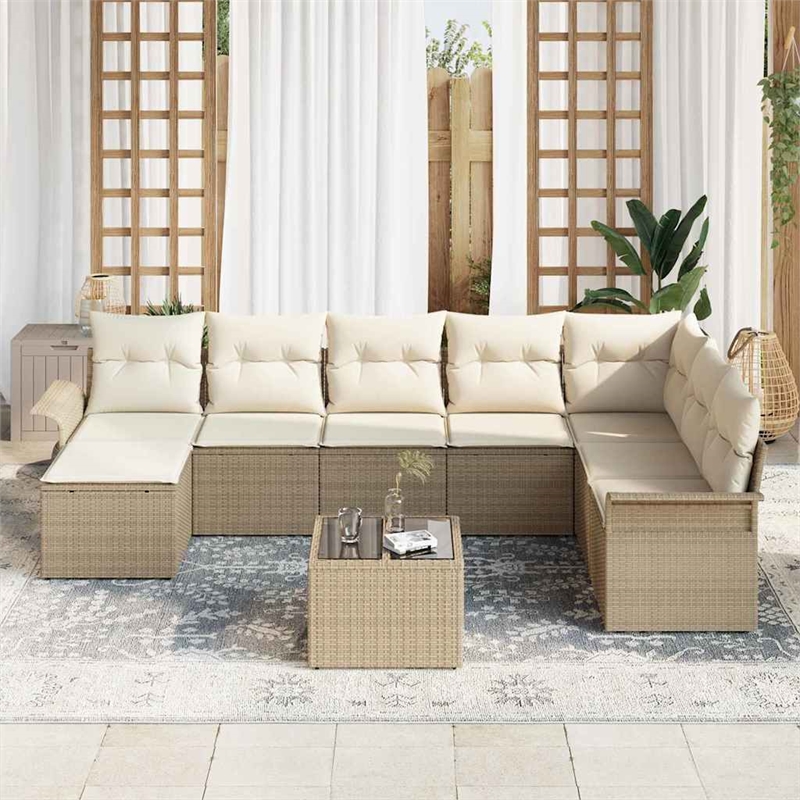 vidaXL Poly Rattan Small Sofa Set with Cushions in Beige
