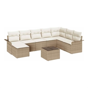 vidaXL Poly Rattan Small Sofa Set with Cushions in Beige