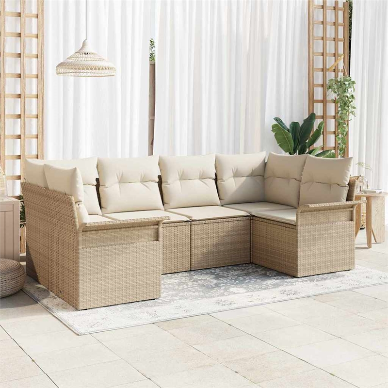 vidaXL Poly Rattan Sofa Set with Cushions in Beige