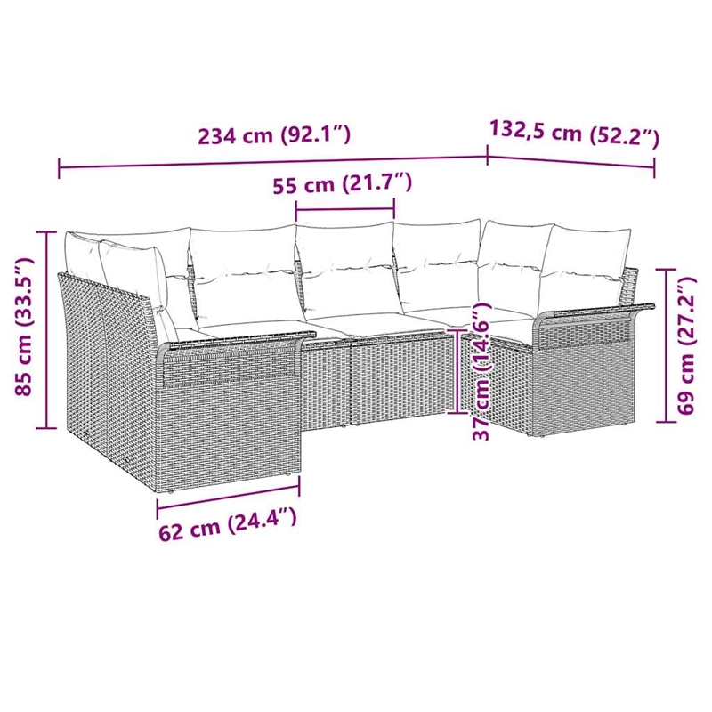 vidaXL Poly Rattan Sofa Set with Cushions in Beige