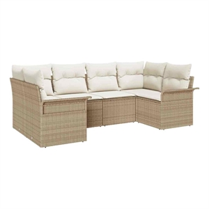 vidaXL Poly Rattan Sofa Set with Cushions in Beige