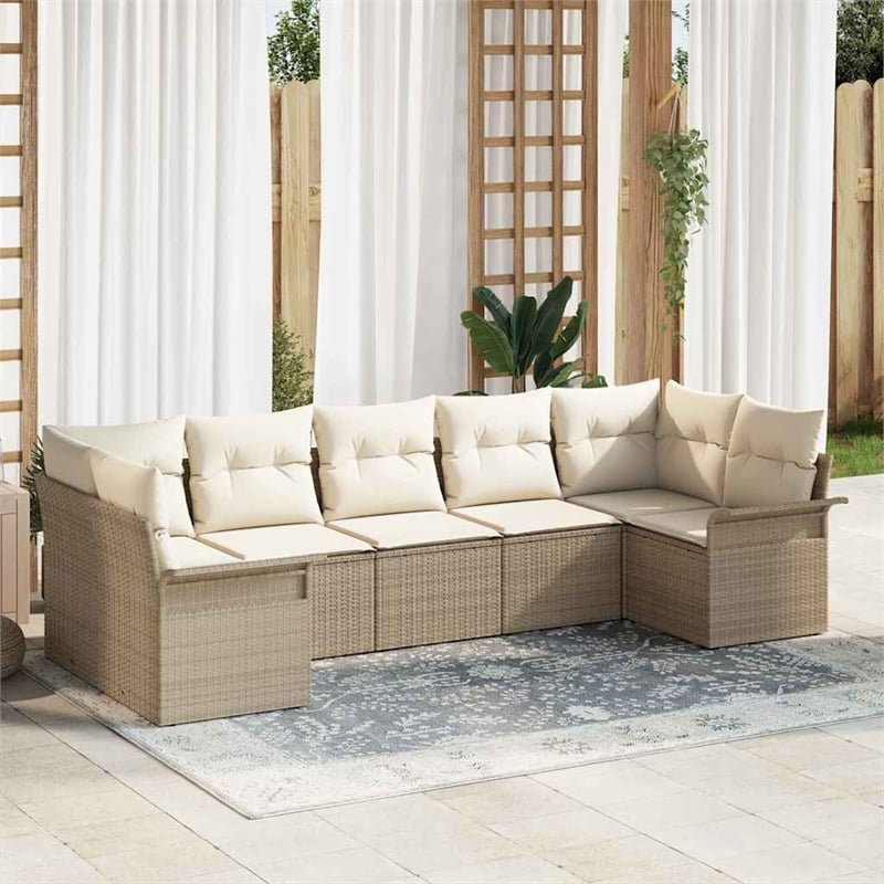 vidaXL Poly Rattan Sofa Set with Cushions in Beige