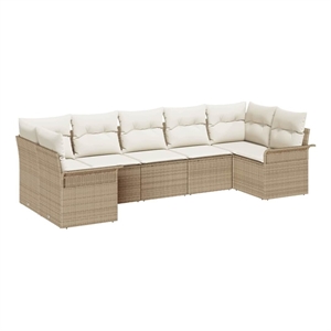 vidaXL Poly Rattan Sofa Set with Cushions in Beige