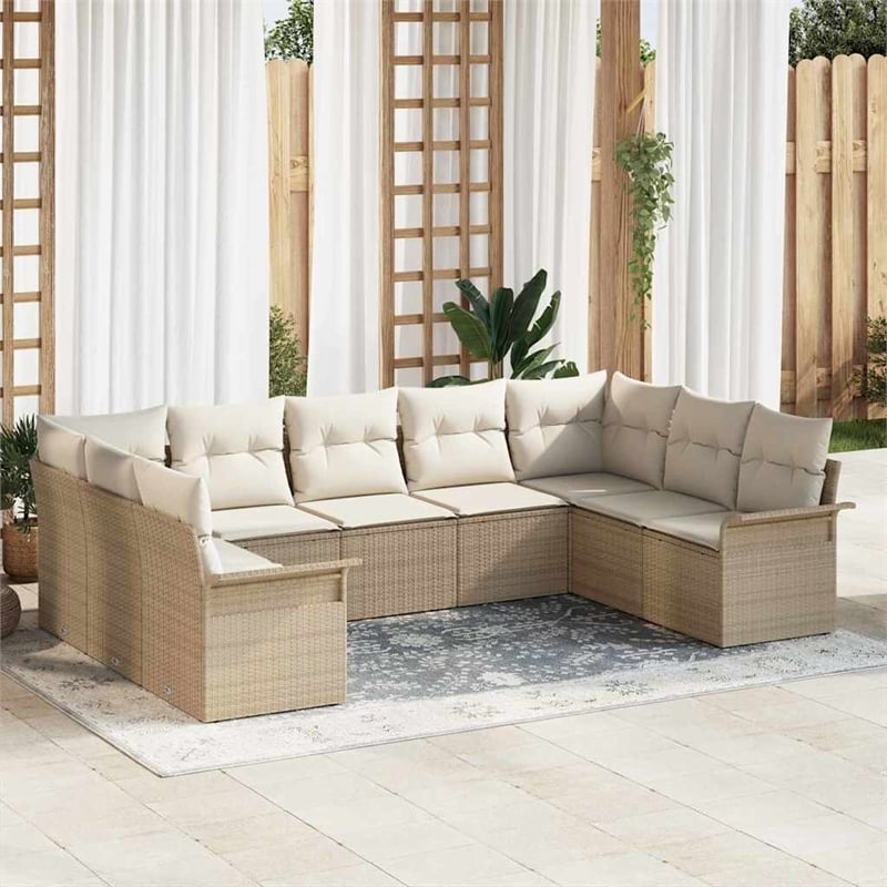 vidaXL Poly Rattan Sofa Set with Cushions in Beige