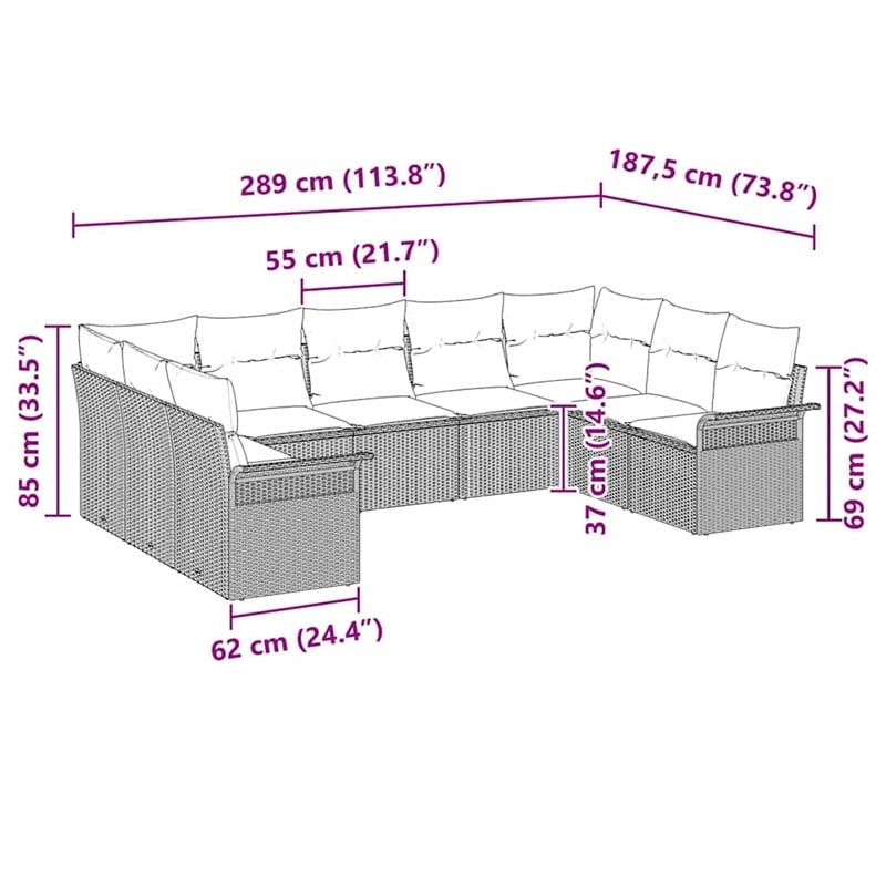 vidaXL Poly Rattan Sofa Set with Cushions in Beige