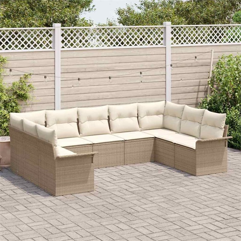 vidaXL Poly Rattan Sofa Set with Cushions in Beige