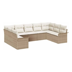 vidaXL Poly Rattan Sofa Set with Cushions in Beige
