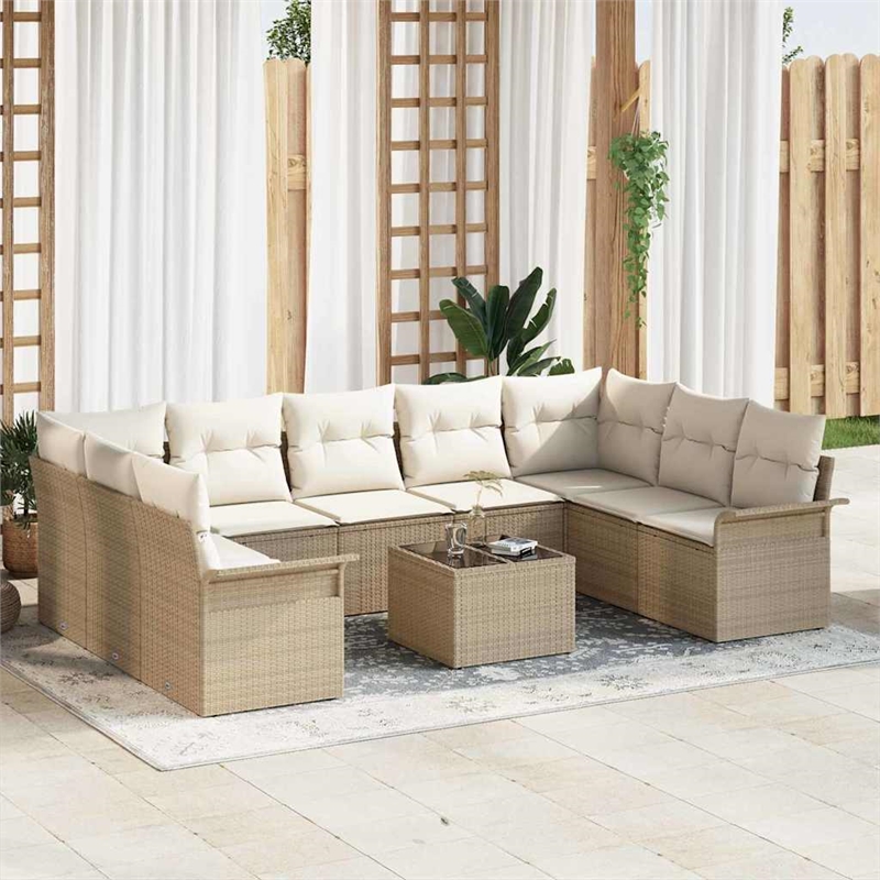 vidaXL Poly Rattan Sofa Set with Cushions in Beige