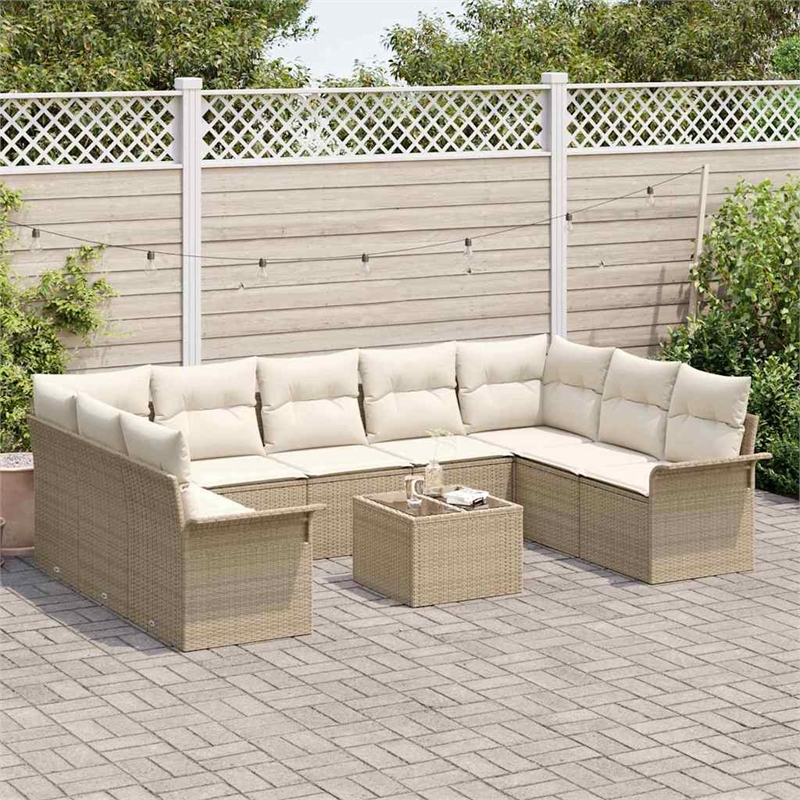 vidaXL Poly Rattan Sofa Set with Cushions in Beige