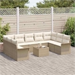 vidaXL Poly Rattan Sofa Set with Cushions in Beige