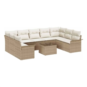 vidaXL Poly Rattan Sofa Set with Cushions in Beige