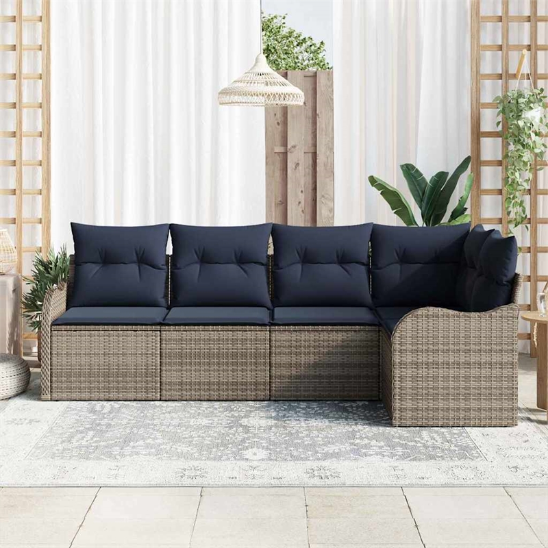 vidaXL Poly Rattan Sofa Set in Gray