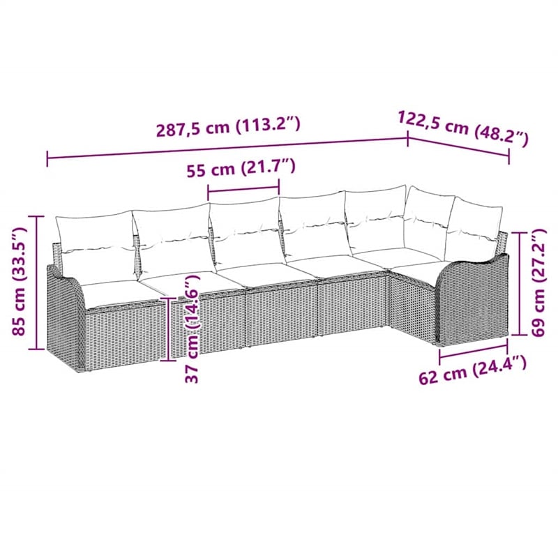 vidaXL Poly Rattan Sofa Set in Gray
