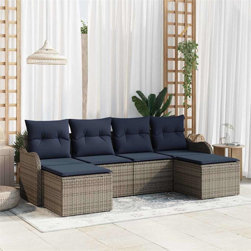 vidaXL Poly Rattan Sofa Set with Cushions in Gray