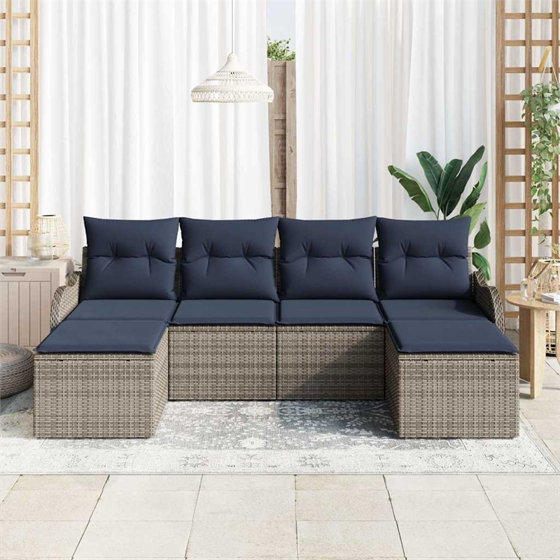 vidaXL Poly Rattan Sofa Set with Cushions in Gray