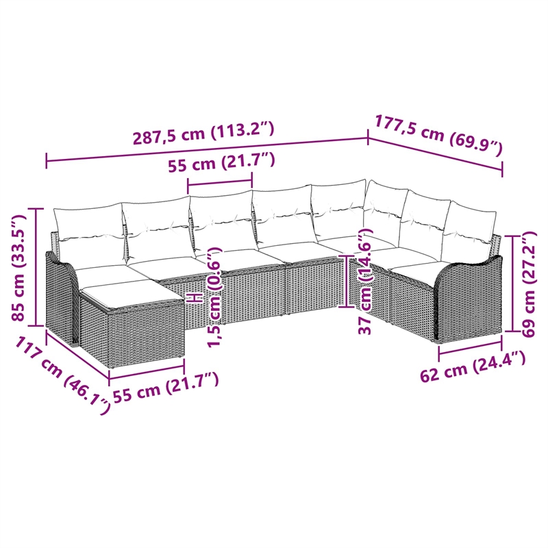 vidaXL Poly Rattan Sofa Set in Gray