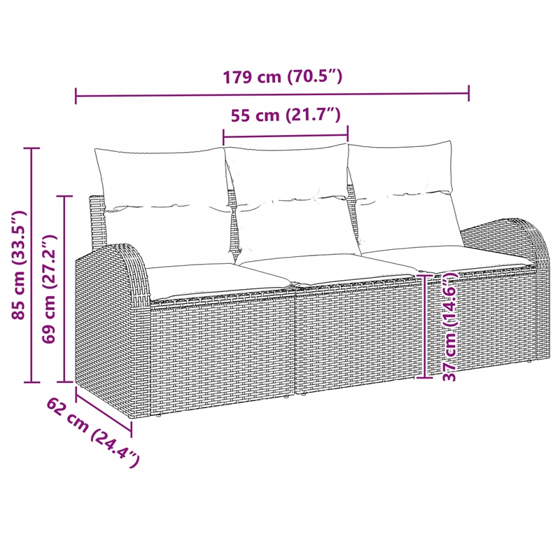 vidaXL Poly Rattan Sofa Set in Black
