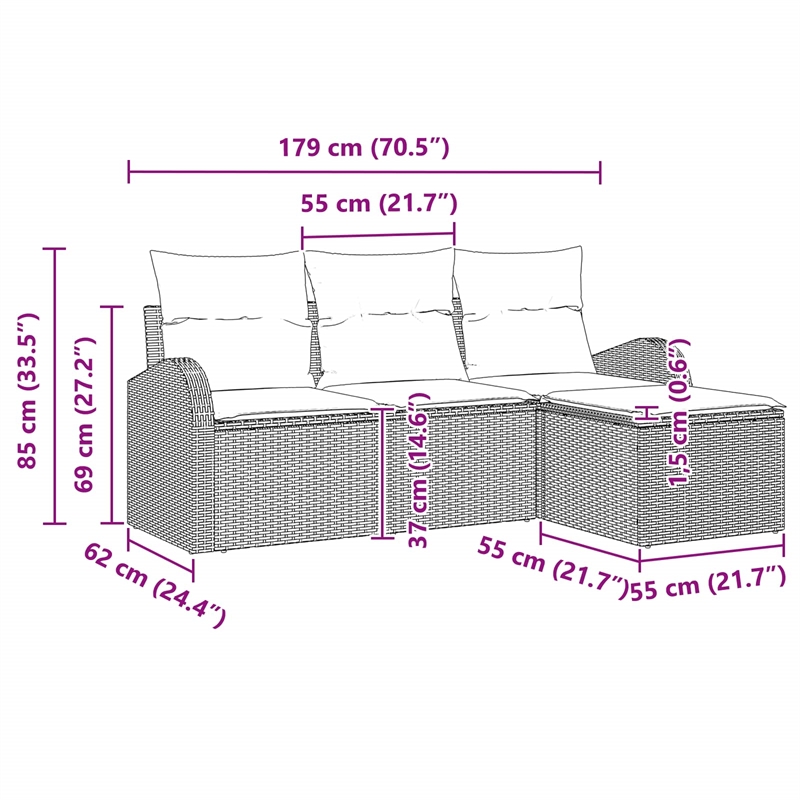 vidaXL Poly Rattan Sofa Set in Brown
