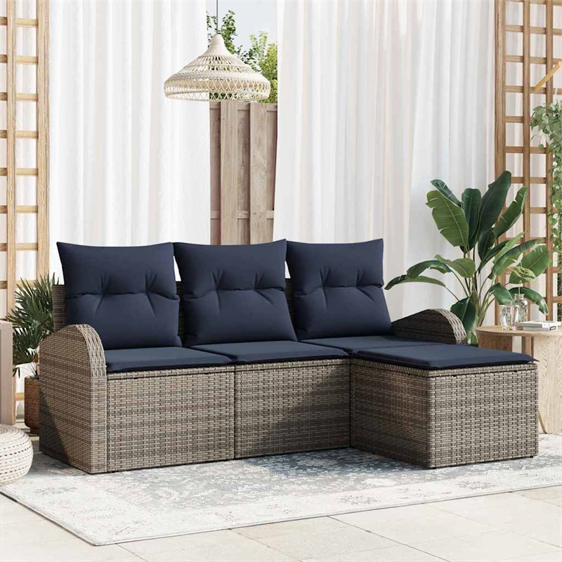 vidaXL Poly Rattan Sofa Set in Gray