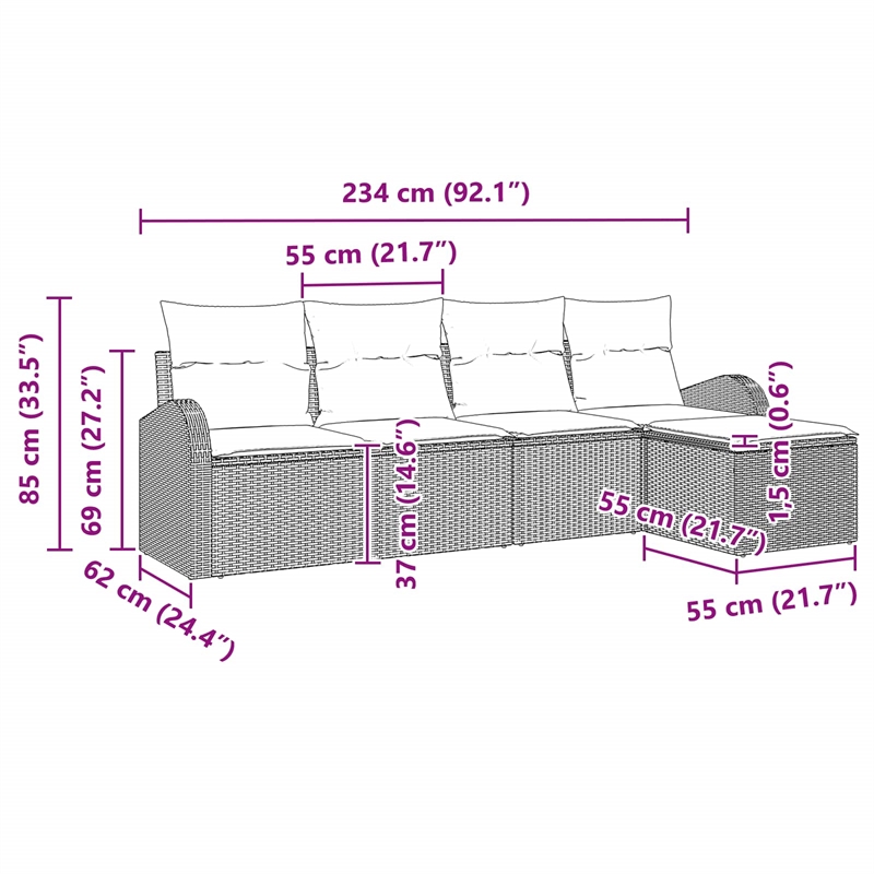 vidaXL Poly Rattan Sofa Set in Gray