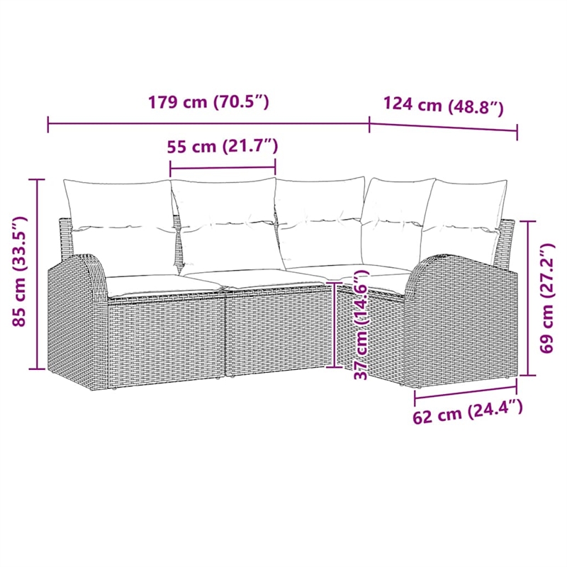 vidaXL Poly Rattan Sofa Set in Gray