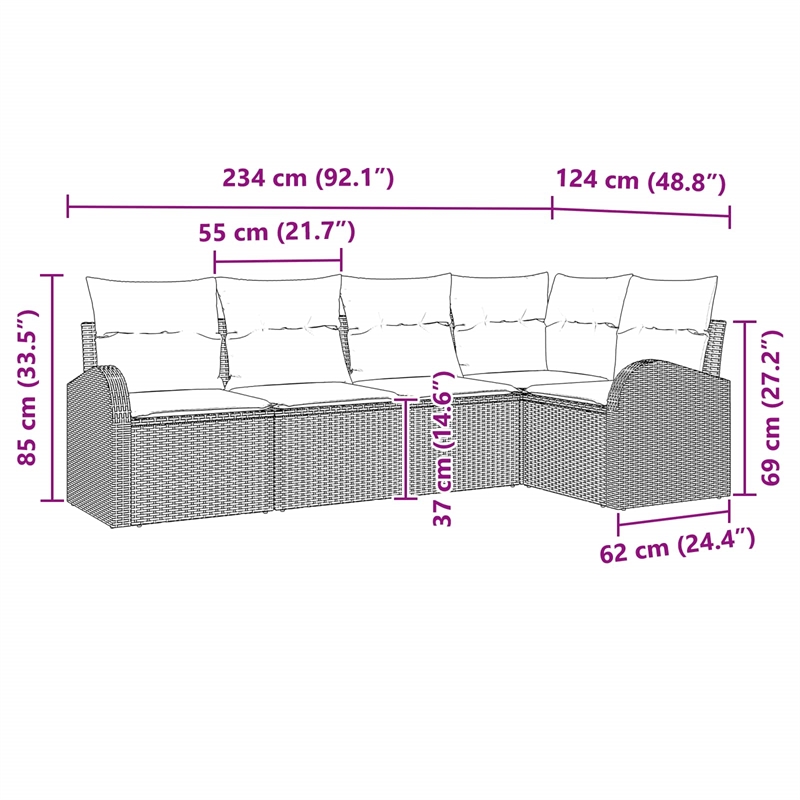 vidaXL Poly Rattan Sofa Set in Brown