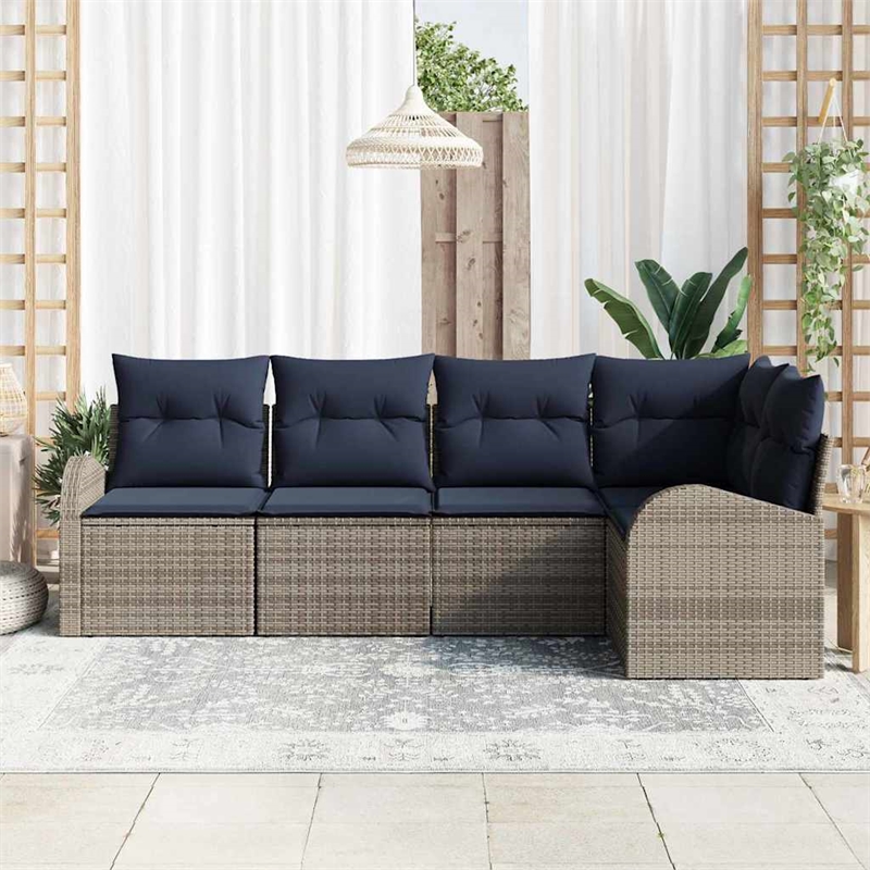 vidaXL Poly Rattan Sofa Set in Gray