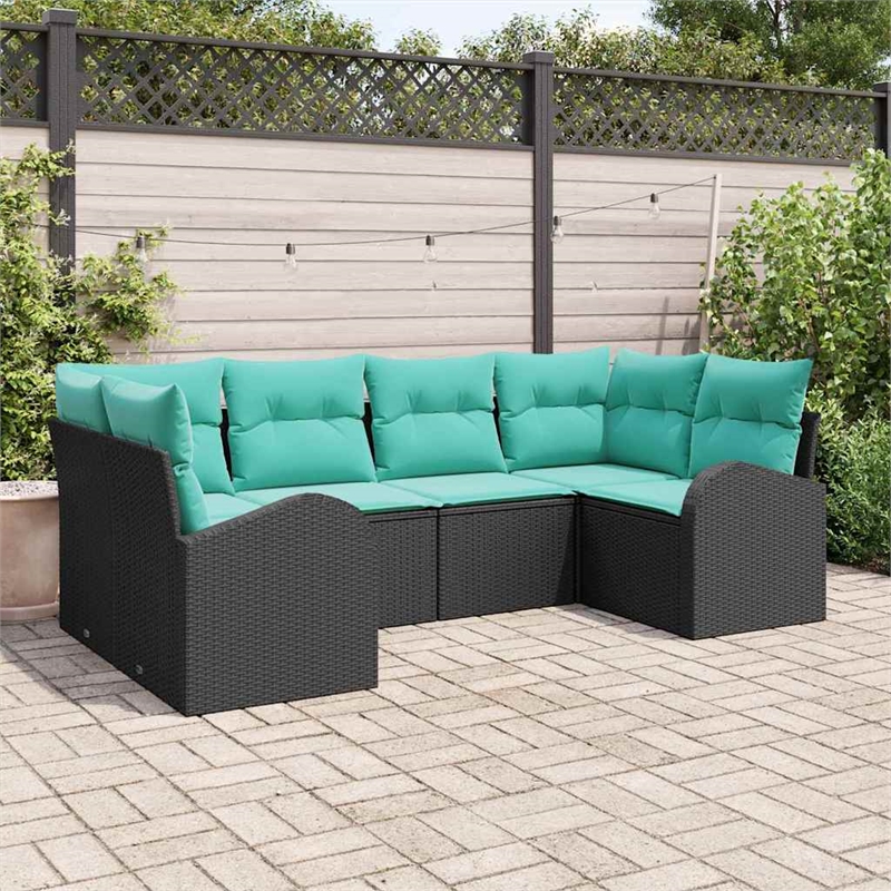 vidaXL Poly Rattan Sofa Set with Cushions in Black