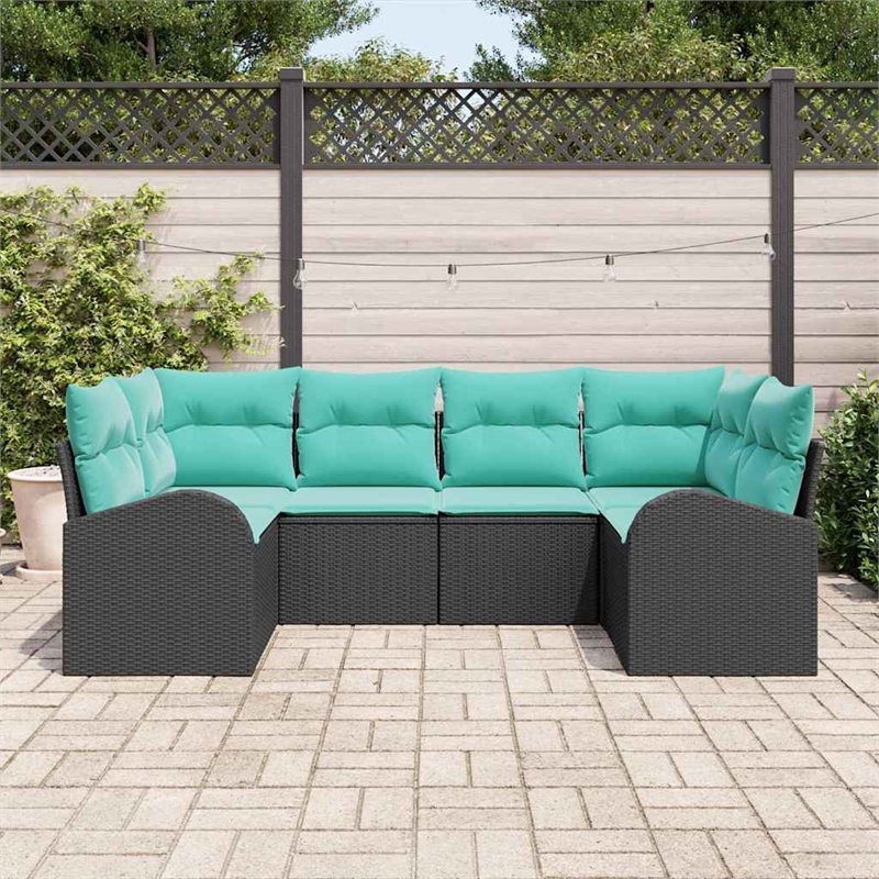 vidaXL Poly Rattan Sofa Set with Cushions in Black