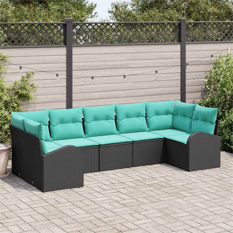 vidaXL Poly Rattan Sofa Set with Cushions in Black