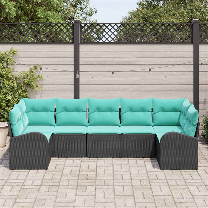 vidaXL Poly Rattan Sofa Set with Cushions in Black