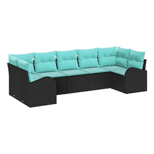 vidaXL Poly Rattan Sofa Set with Cushions in Black