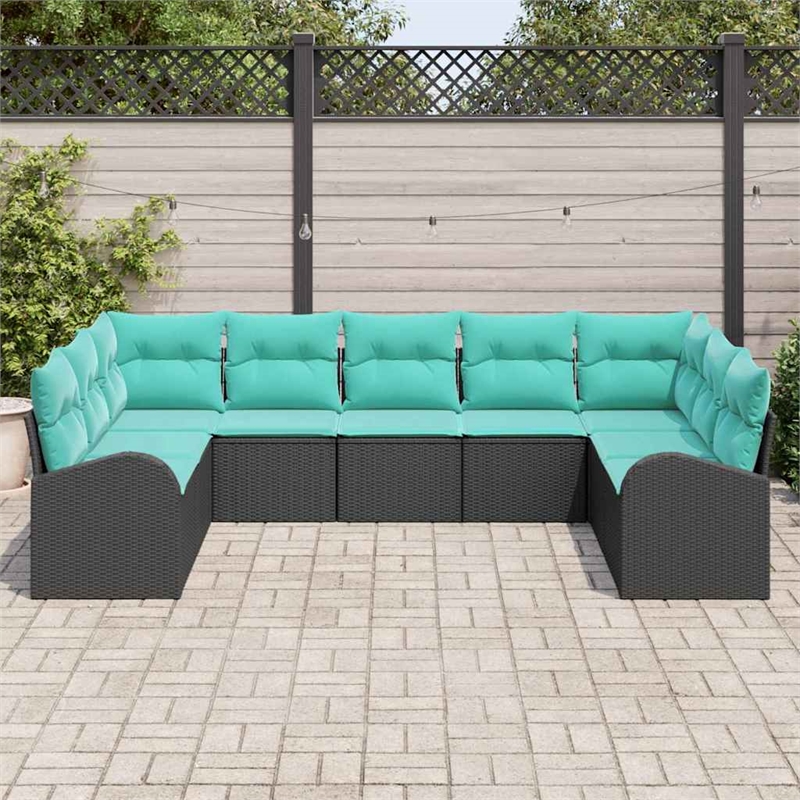 vidaXL Poly Rattan Sofa Set with Cushions in Black