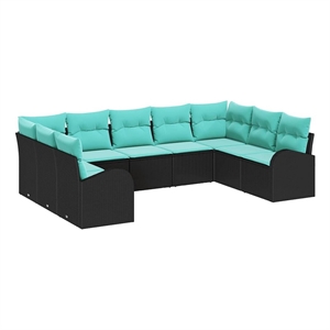 vidaXL Poly Rattan Sofa Set with Cushions in Black