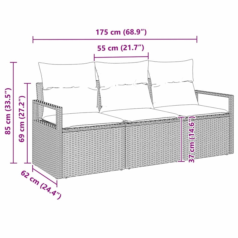 vidaXL Poly Rattan Sofa Set in Brown