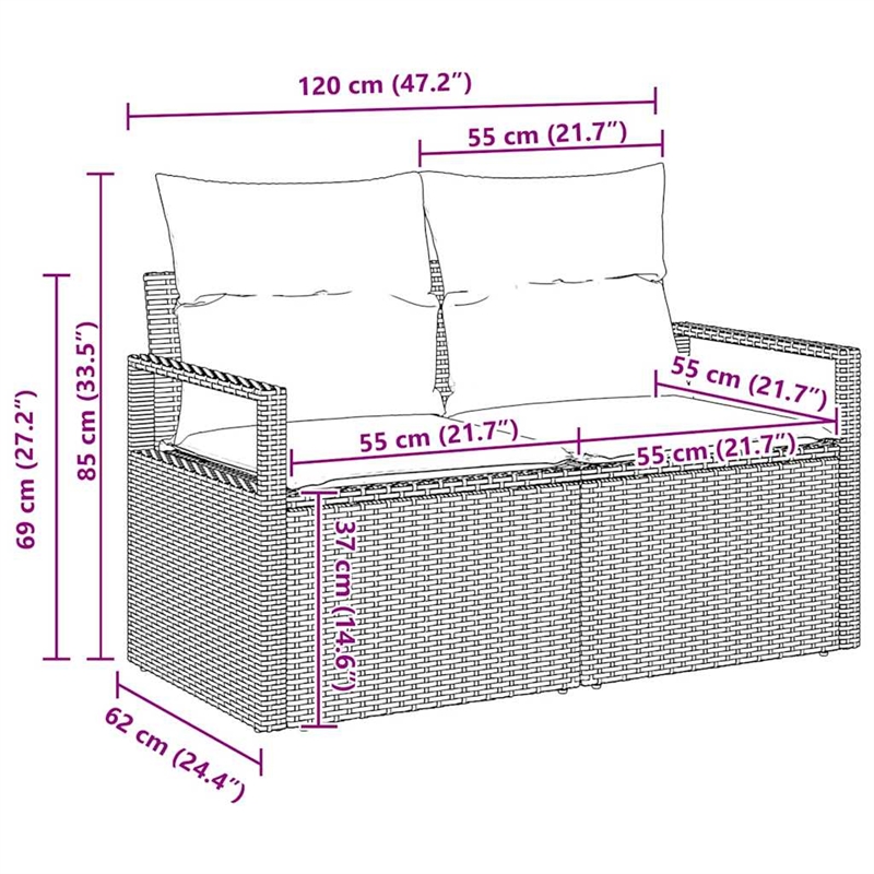 vidaXL Poly Rattan Sofa Set in Brown