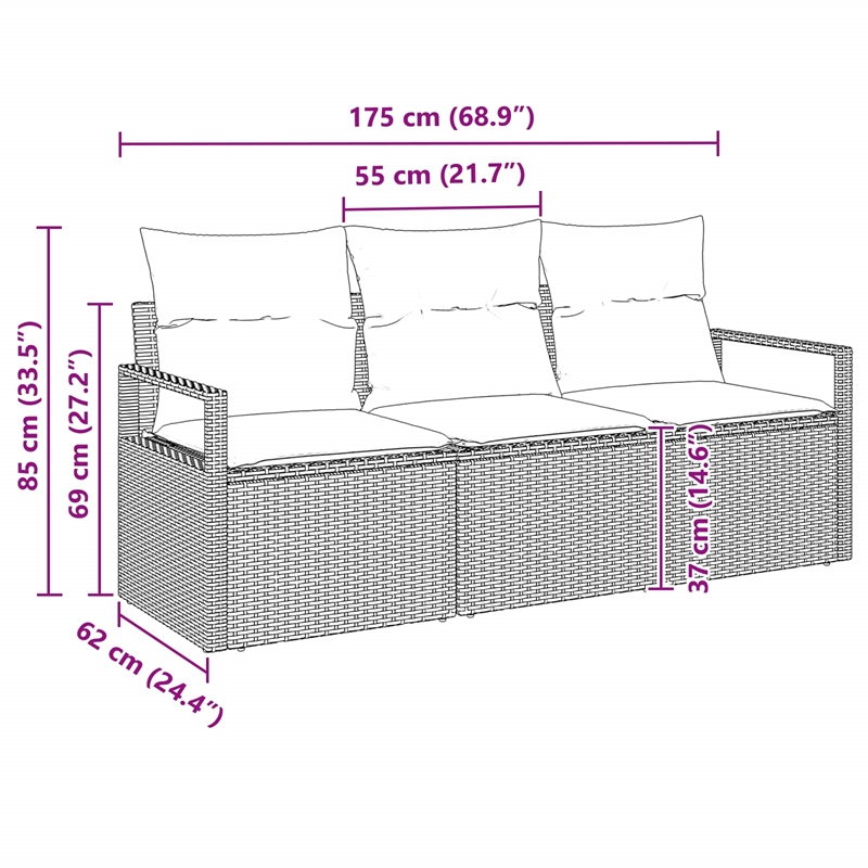 vidaXL Poly Rattan Sofa Set in Gray