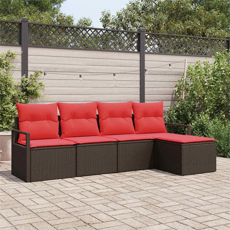 vidaXL Poly Rattan Sofa Set with Cushions in Brown