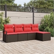 vidaXL Poly Rattan Sofa Set with Cushions in Brown