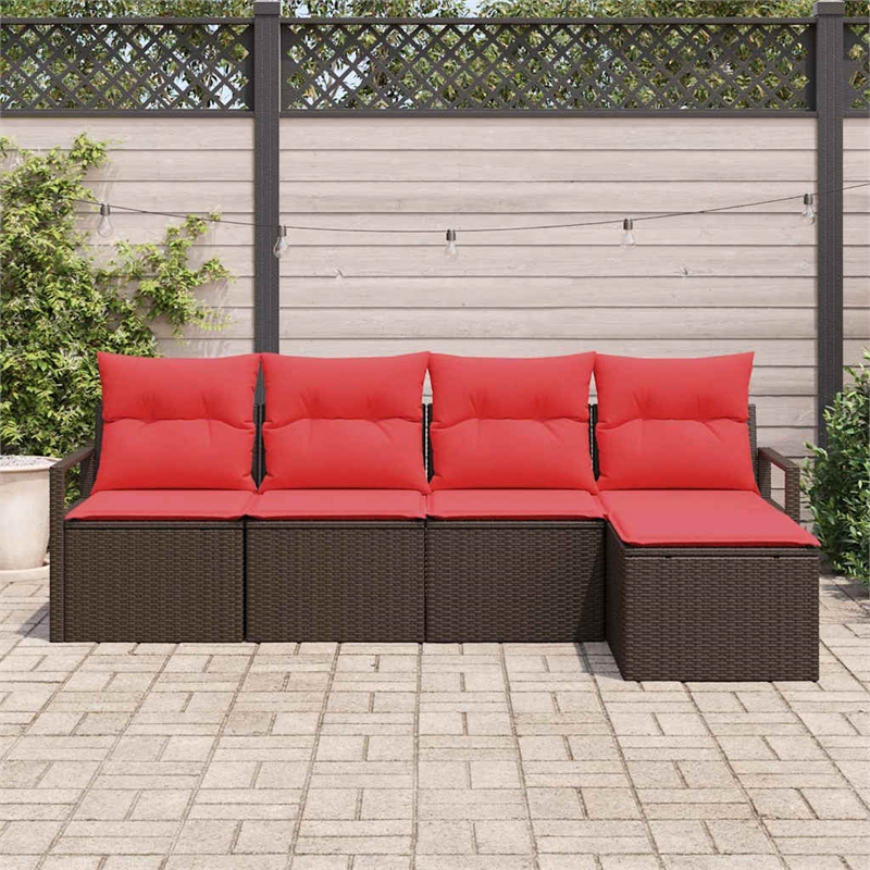 vidaXL Poly Rattan Sofa Set with Cushions in Brown