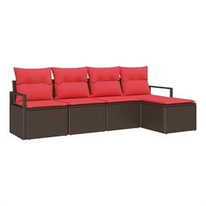 vidaXL Poly Rattan Sofa Set with Cushions in Brown