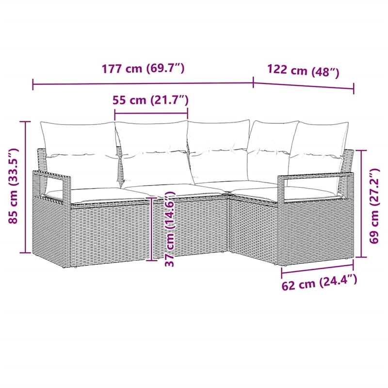 vidaXL Poly Rattan Sofa Set in Brown