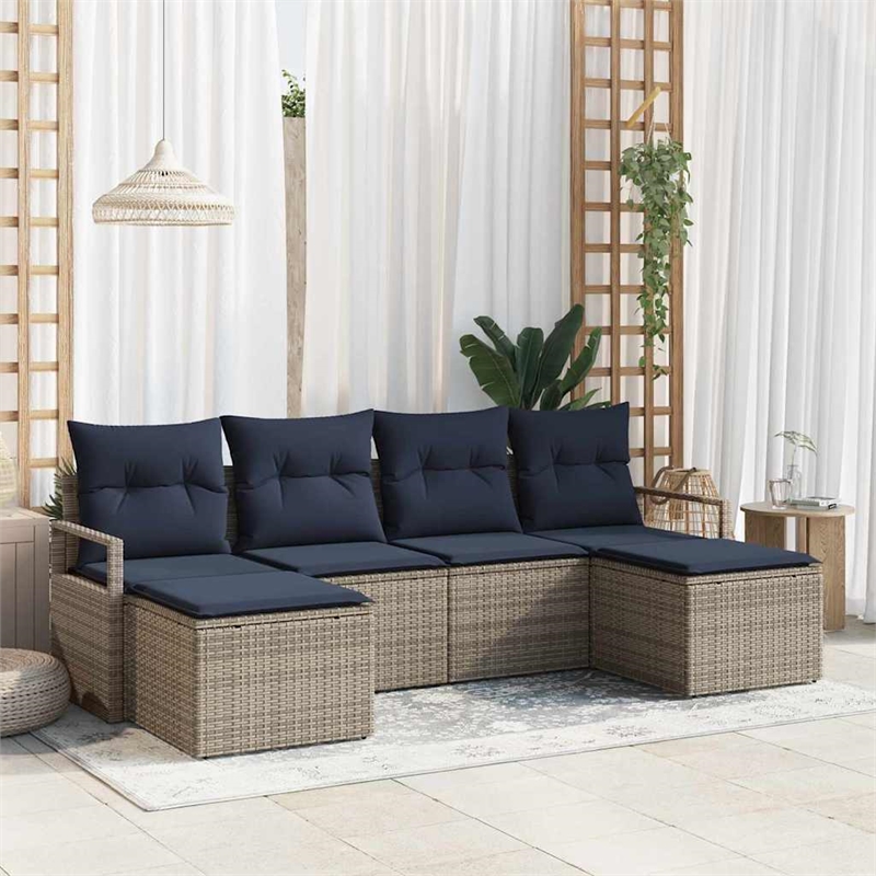 vidaXL Poly Rattan Sofa Set in Gray