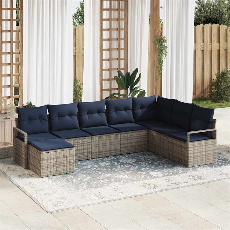 vidaXL Poly Rattan Sofa Set with Cushions in Gray