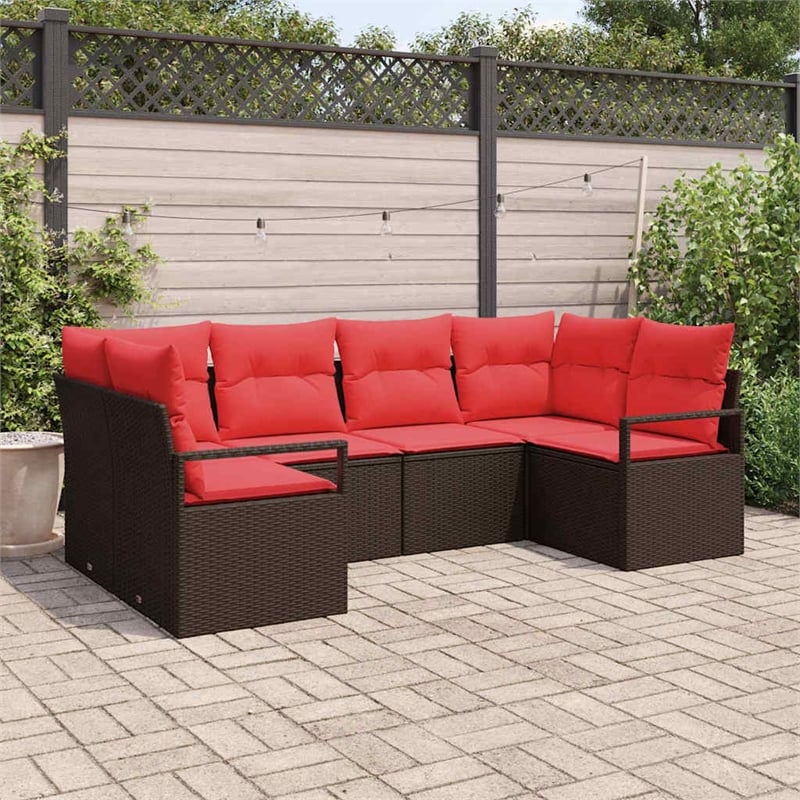 vidaXL Poly Rattan Sofa Set with Cushions in Brown