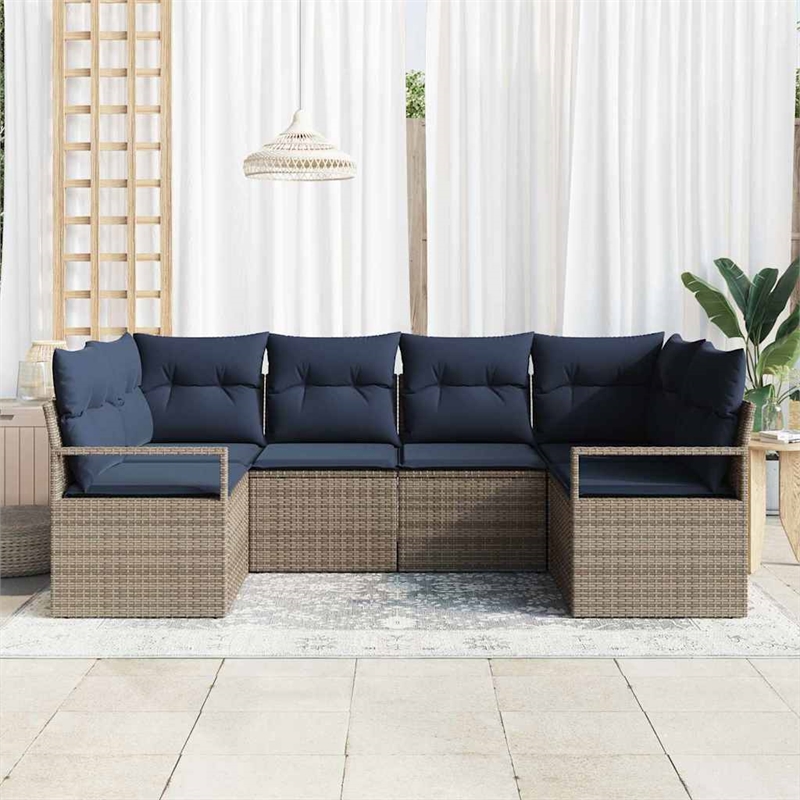 vidaXL Poly Rattan Sofa Set with Cushions in Gray