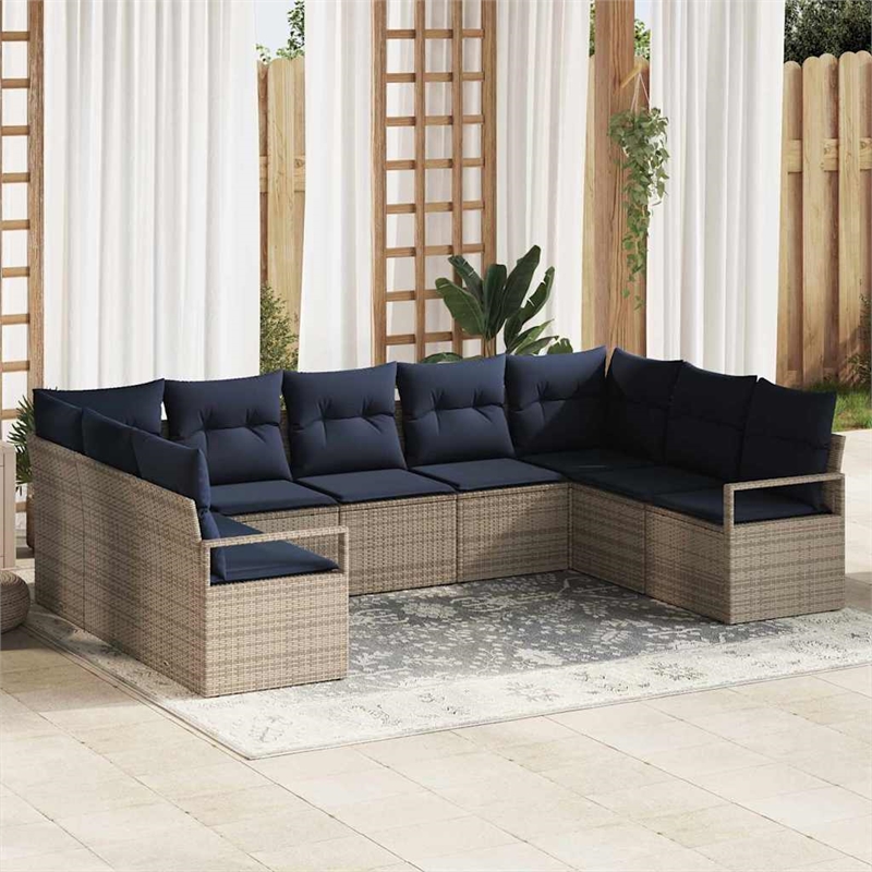 vidaXL Poly Rattan Sofa Set with Cushions in Gray