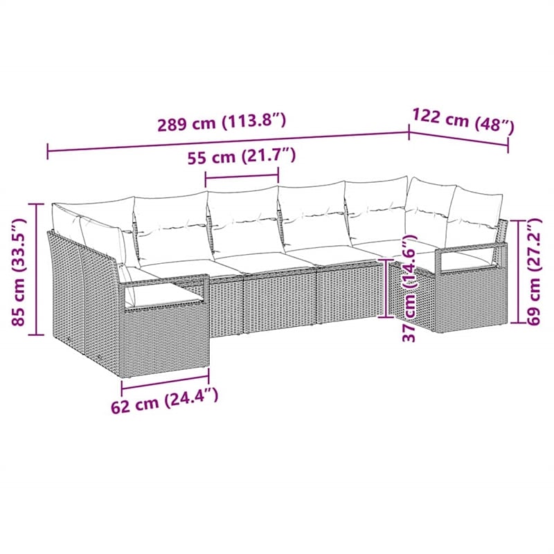 vidaXL Poly Rattan Sofa Set with Cushions in Gray